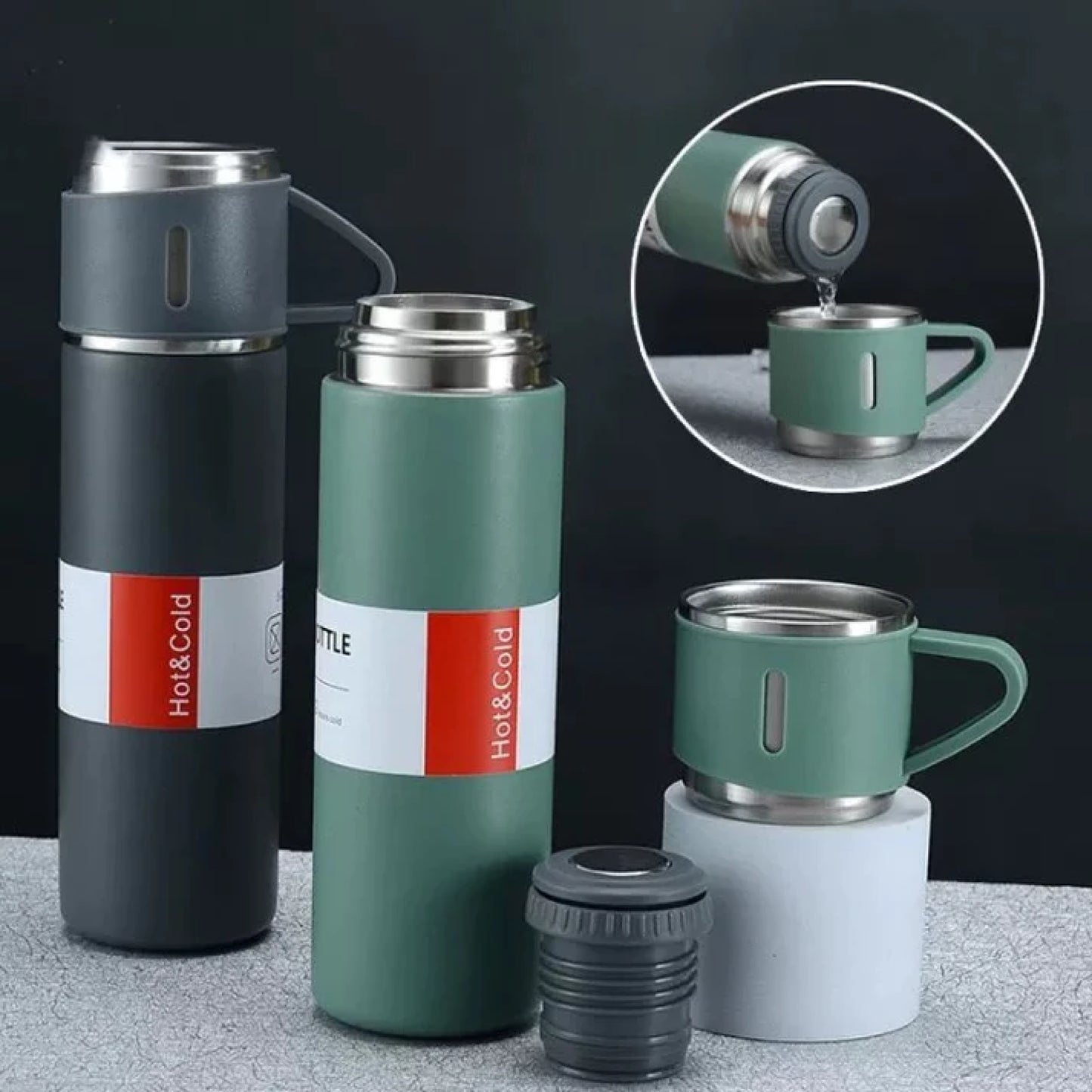 Stainless Steel Vacuum Flask Bottle Set With Cups