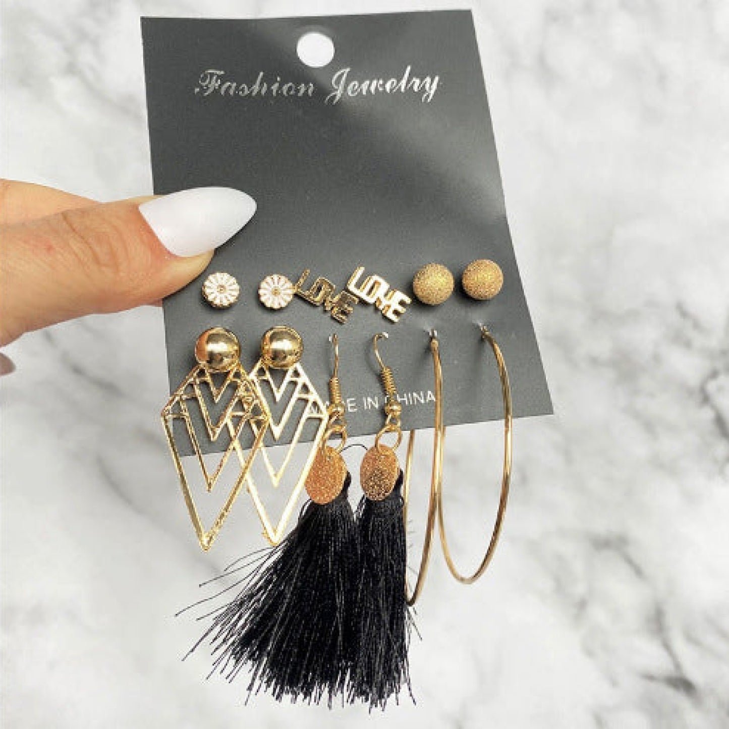 6 Pairs Flower Leaf Tassel Hoop Stud Earrings (792)