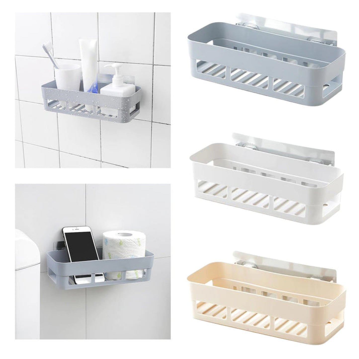 Plastic Storage Rack Self Adhesive Wall Storage Toilet Organizer