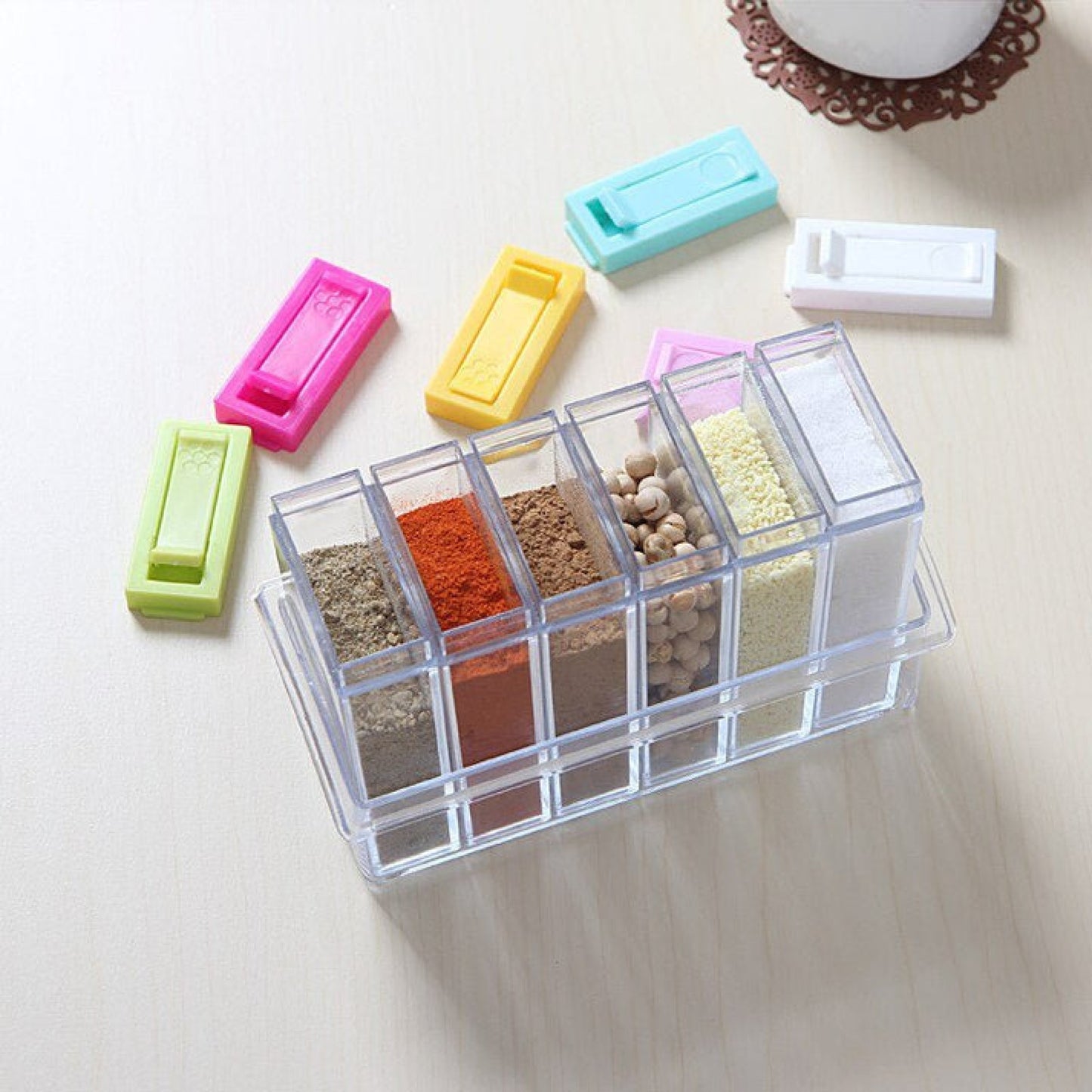 6Pcs Spice Jar Set Home Storage Container With Tray Rack.