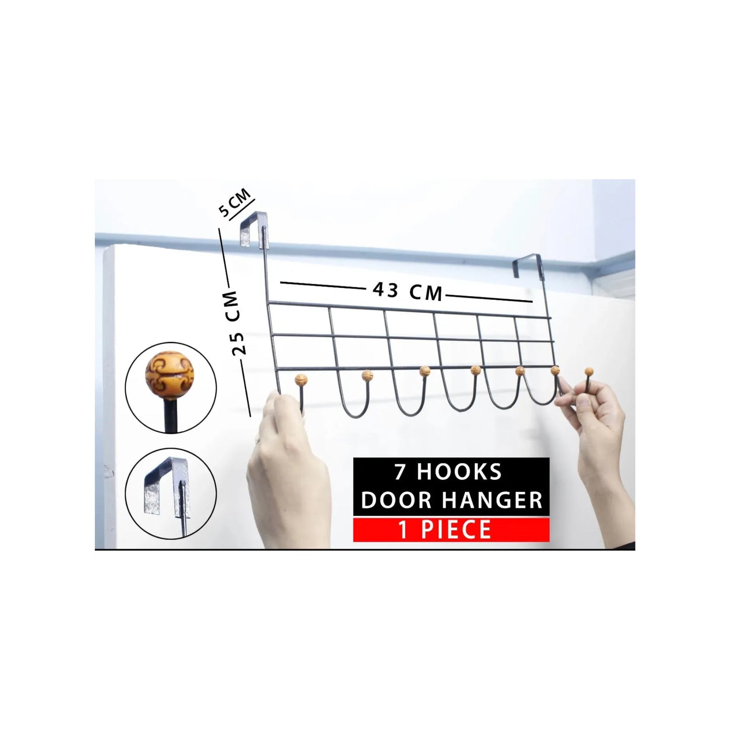 7 Hooks Multipurpose Over the Door Metal Hanger