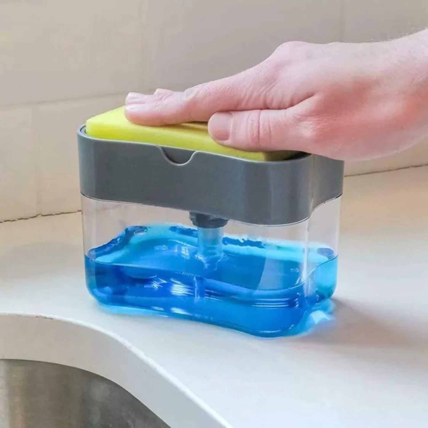 2-In-1 Pump Soap Dispenser And Sponge Caddy.