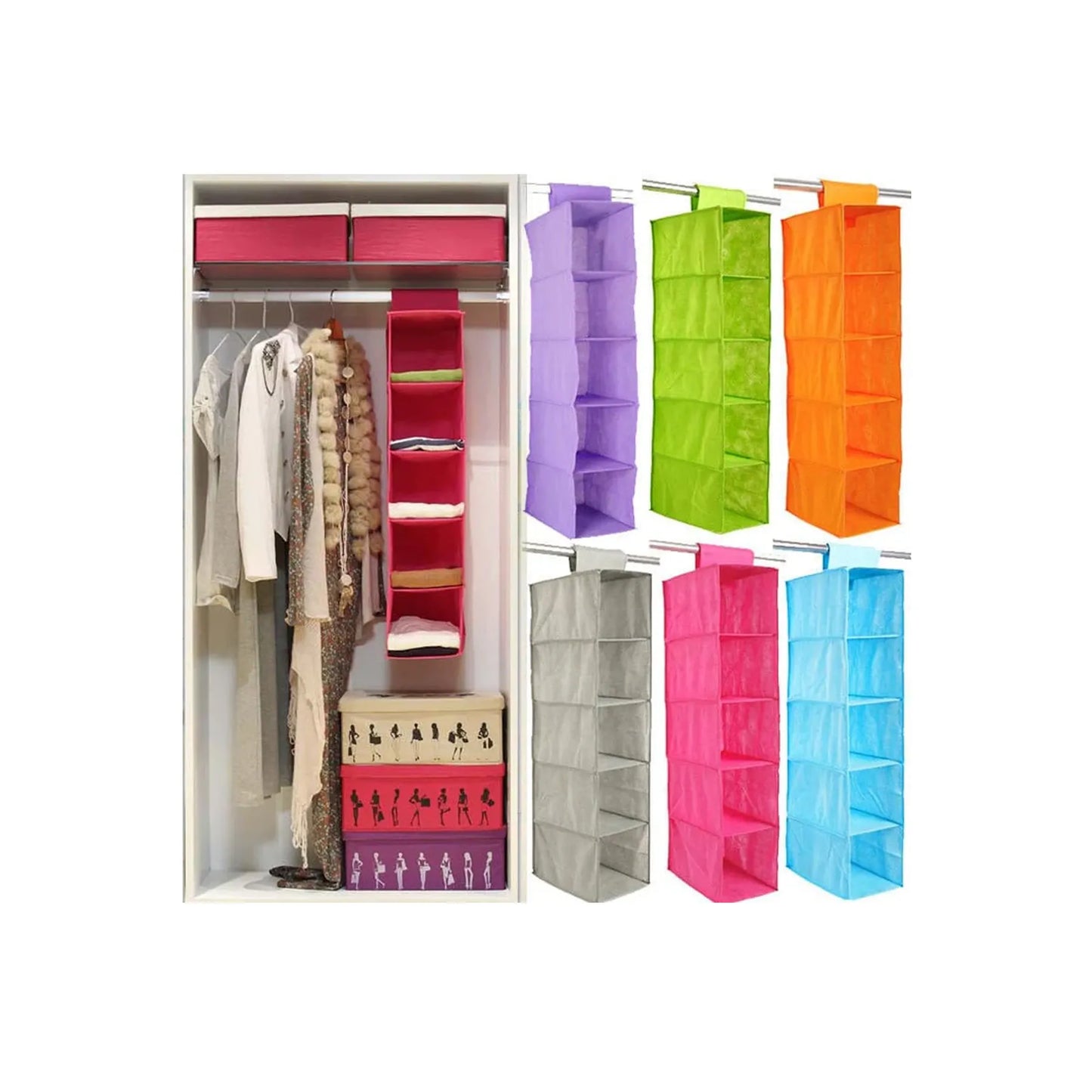5 Shelves Hanging Wardrobe Organizer for Cupboard