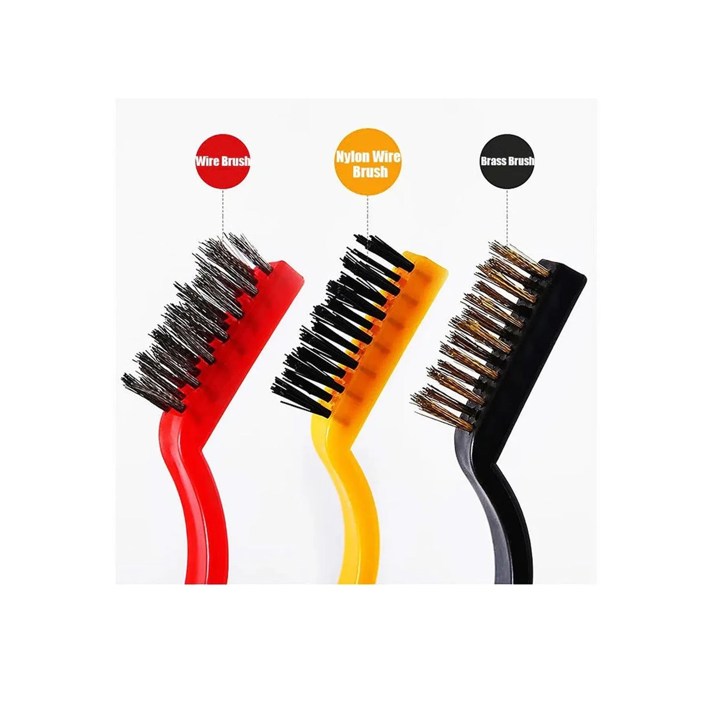 Pack of 3 Mini Wire Brush Set (Brass, Nylon, Stainless Steel Bristles)