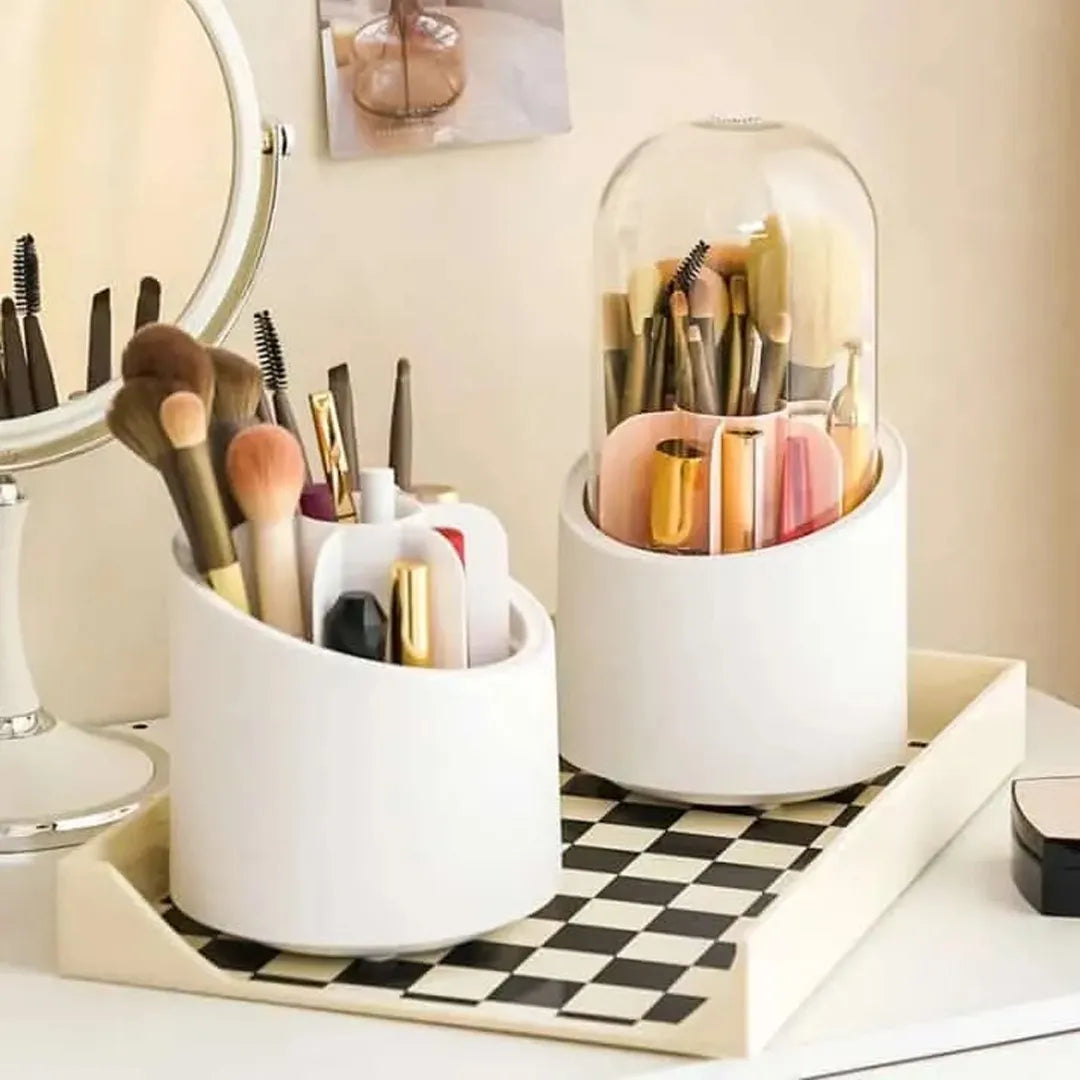 360° Degree Rotating Makeup Brush Holder with Dustproof Lid
