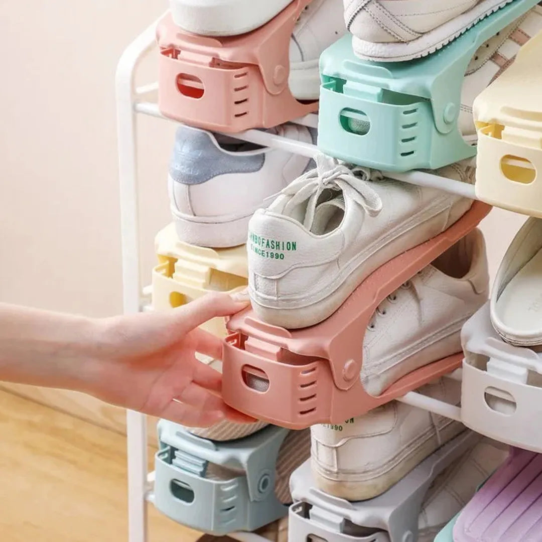 Adjustable Double-layer Plastic Shoe Rack 2pc