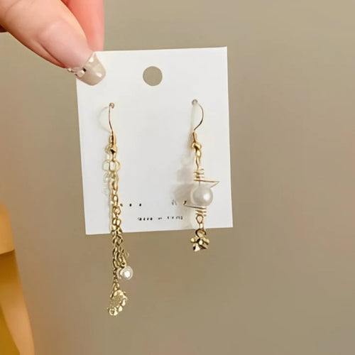 Elegant Pearl Star & Moon Dangling Earrings (871)