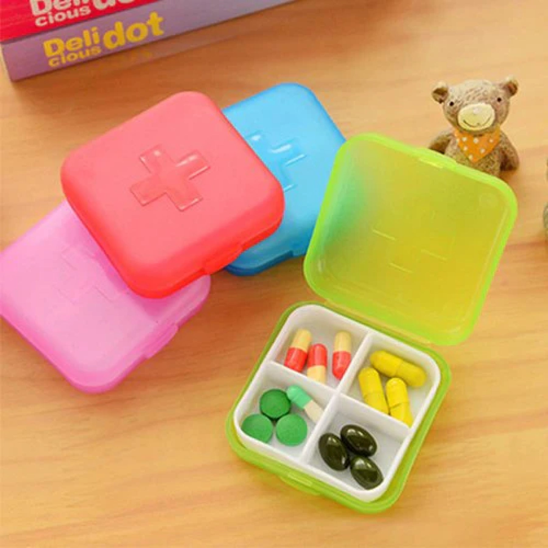 Mini Medicine Box Holder Organizer Container Pill Cases , Travel 4 Grid Box