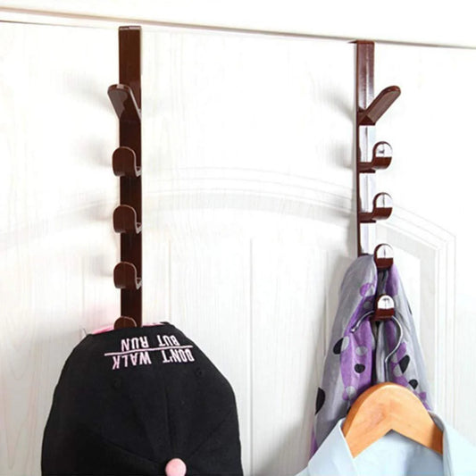 Over The Door Organizer Hanger Rack Coats Caps Clothes Holder With 5 Hooks