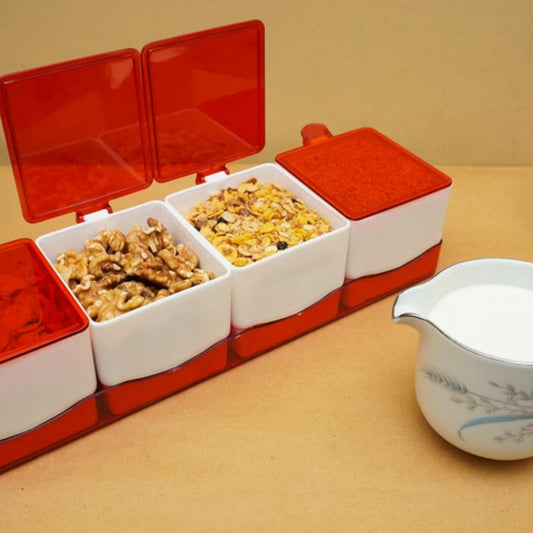 Chilleez Spice Case 4 Compartments Seasoning Box With Lid And Spoon