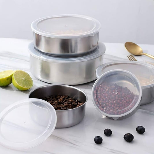 Set Of 5 Stainless Steel Food Storage Containers With Lids