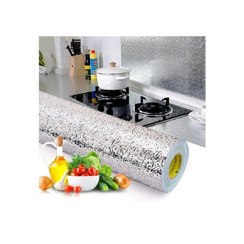 Self Adhesive Silver Aluminium Foil Sticker Sheet Roll for Kitchen Size-60x200 CM
