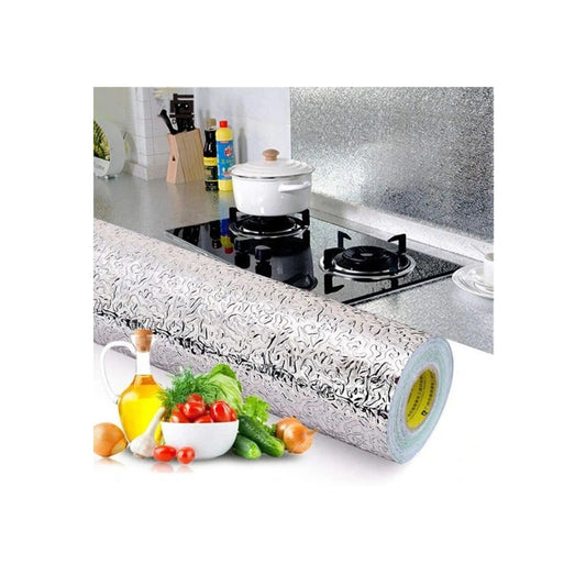 Self Adhesive Silver Aluminium Foil Sticker Sheet Roll for Kitchen Size-60x200 CM