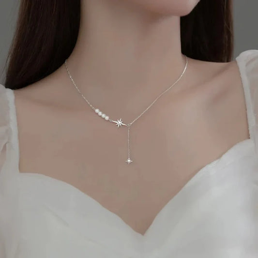 Beautiful Pearl & Star Pendant Necklace (869)